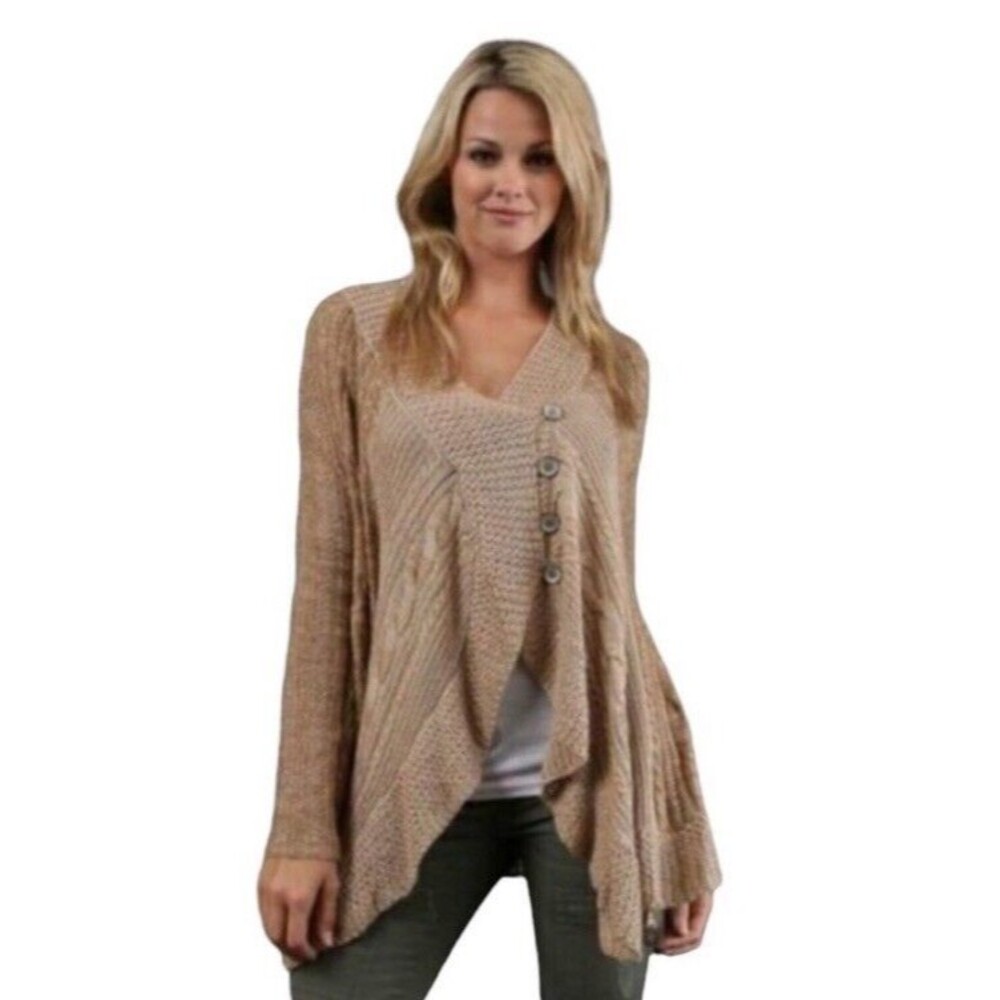 Free People Beige Knit Draped Cardigan